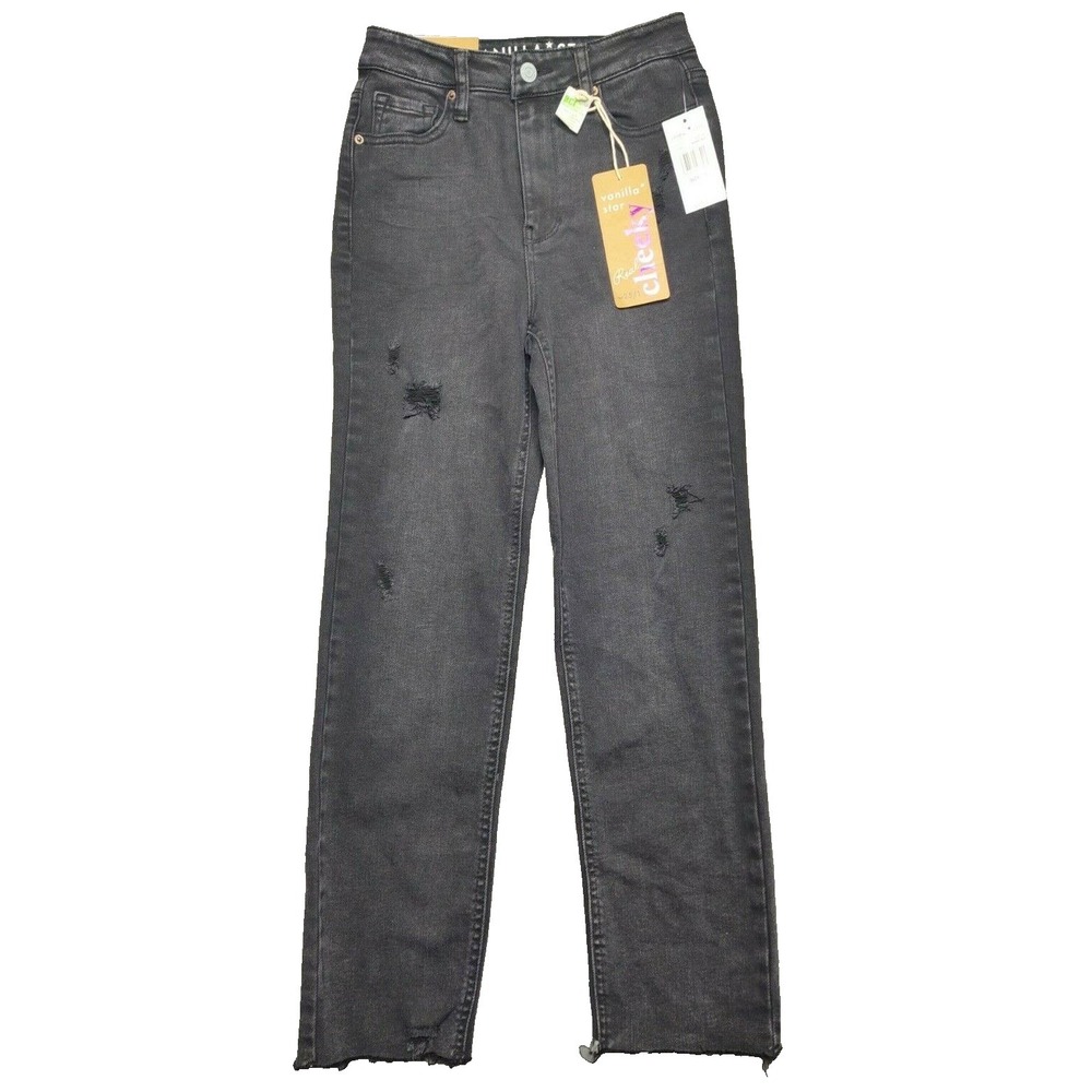 VANILLA STAR Real Cheeky Juniors 1 (W25) Washed Black Stretch Denim Jeans NEW